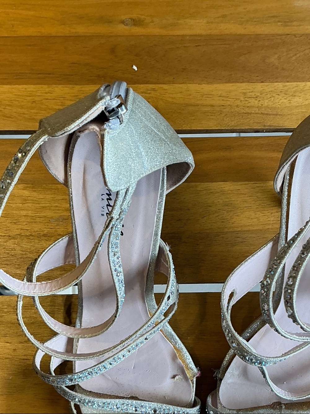 Beautiful high heels with rhinestones ready for weeding or any other party.
